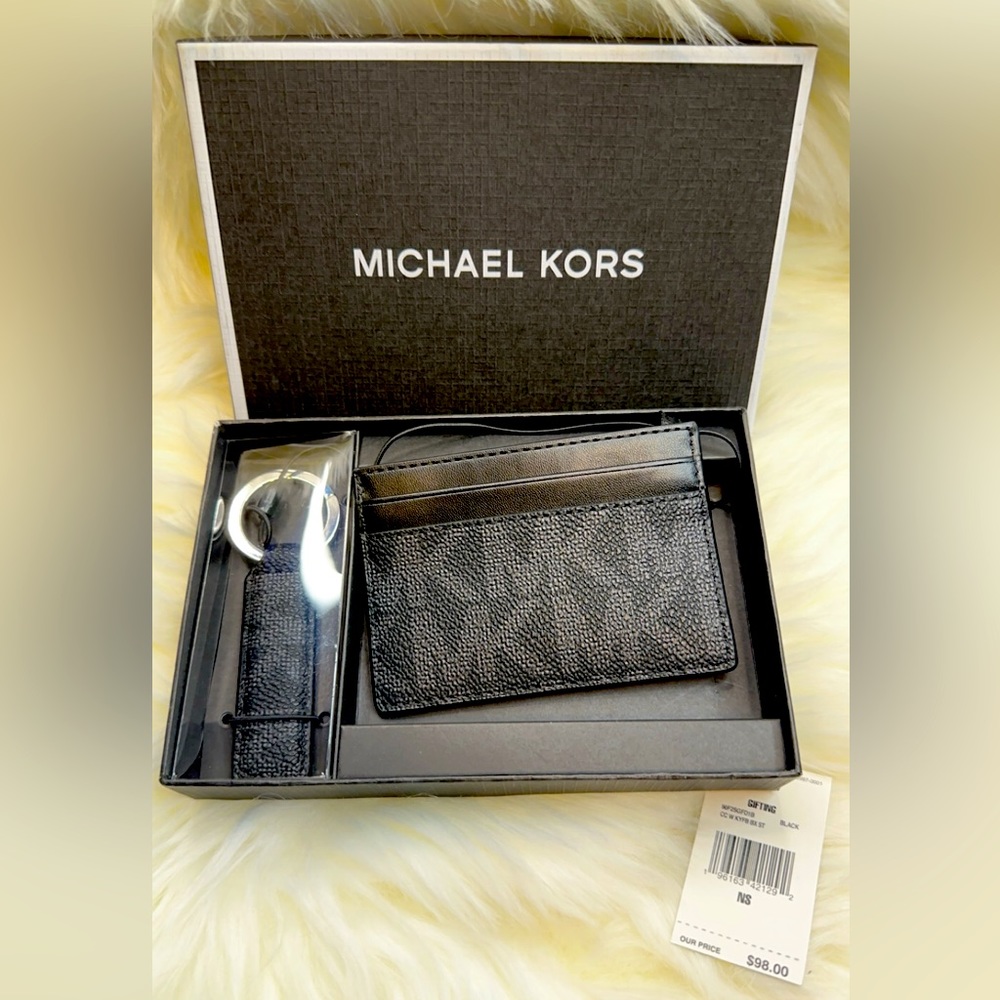 Michael Kors Mens Black Slim Card Money Wallet And Key Chain